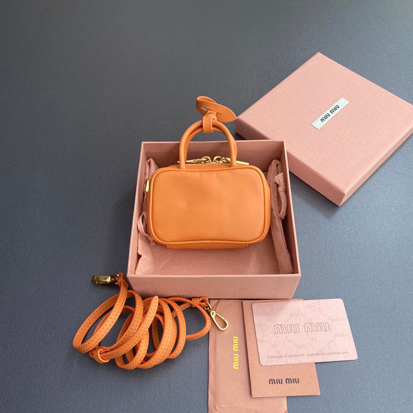 Miu 11 Orange Beau Leather Micro Bag 240361