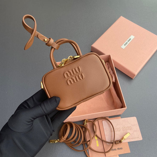 Miu 11 Cognac Beau Leather Micro Bag 240363