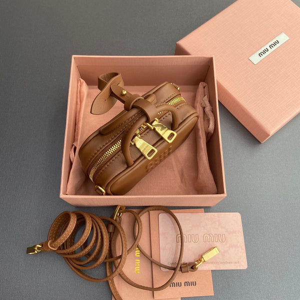 Miu 11 Cognac Beau Leather Micro Bag 240363