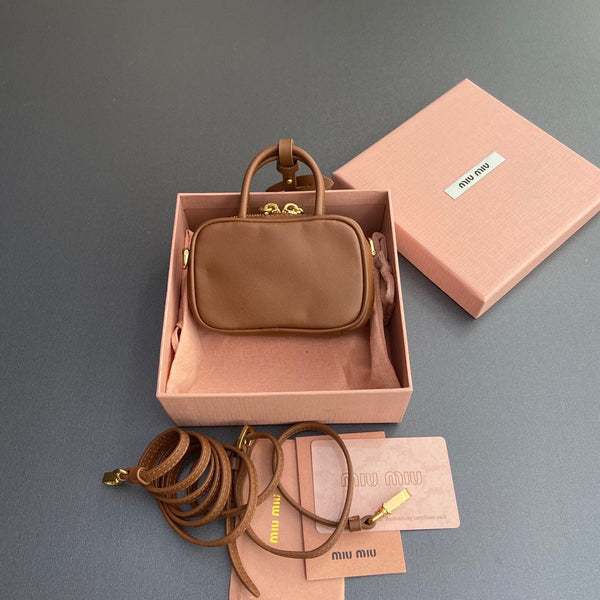 Miu 11 Cognac Beau Leather Micro Bag 240363
