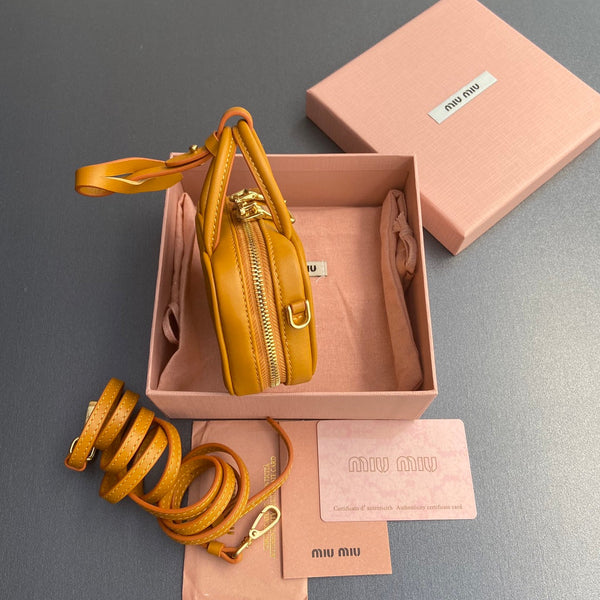 Miu 11 Happy Orange Beau Leather Micro Bag 240369