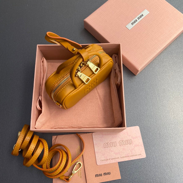 Miu 11 Happy Orange Beau Leather Micro Bag 240369