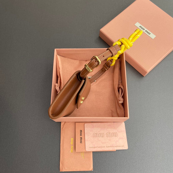 Miu Logo Wallet On A Chain 10.5 Lettering Cognac Calfskin 240404