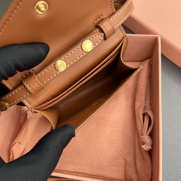 Miu Logo Wallet On A Chain 10.5 Lettering Cognac Calfskin 240404