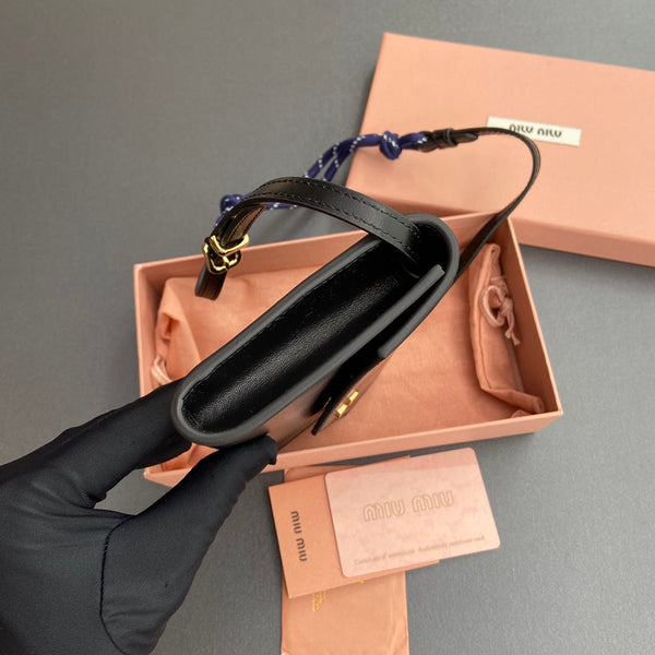 Miu Logo Wallet On A Chain 19 Lettering Black Calfskin 240411