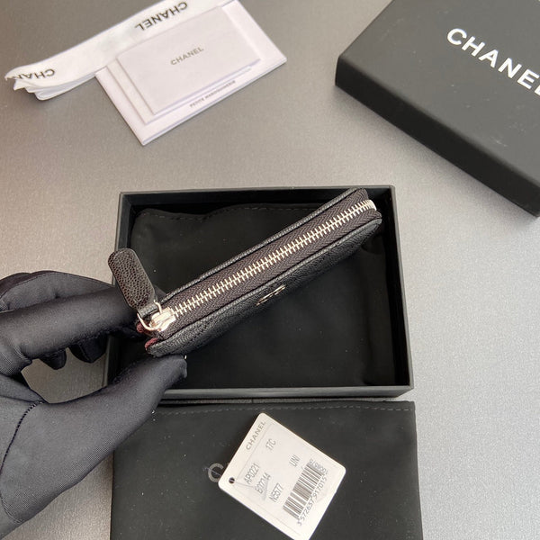 CC Hook & Chain Zipper Card Holder Black Caviar Sliver Steel 234731