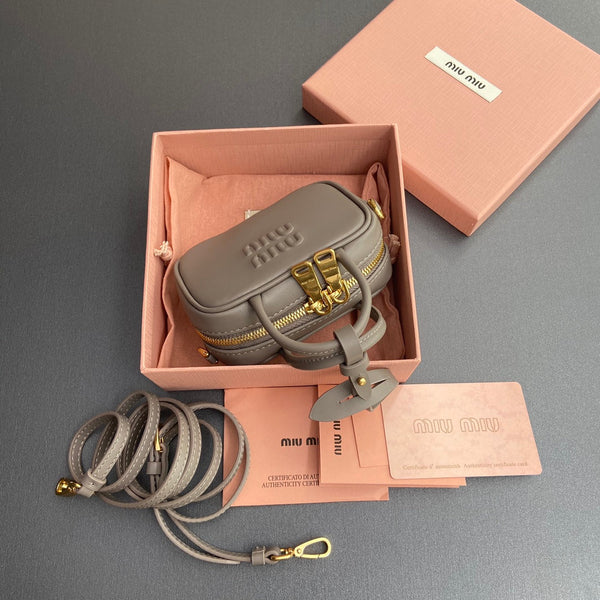 Miu 11 Grey Beau Leather Micro Bag 240371