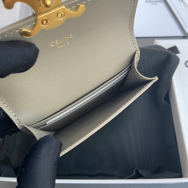 TRIOMPHE 10i583 Flap Card Holder Modern Taupe Shiny Cowhide