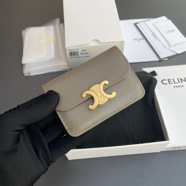 TRIOMPHE 10i583 Flap Card Holder Modern Taupe Shiny Cowhide