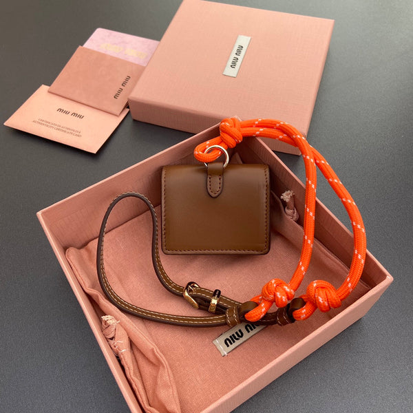 MICRO BAG 7 IN TAWNY BROWN SMOOTH LAMBSKIN ORANGE STRAP