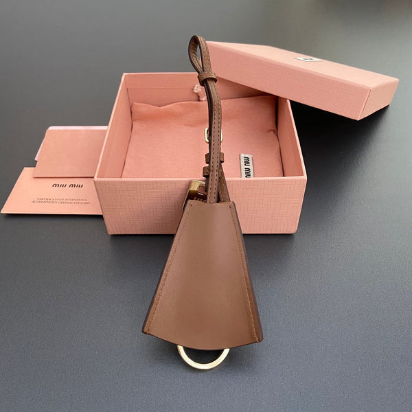 Leather Bag Charm With Key Brown Calfskin 240333