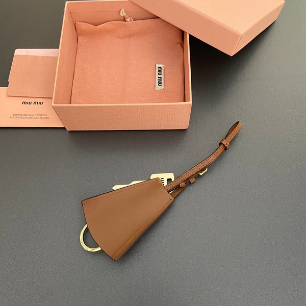 Leather Bag Charm With Key Brown Calfskin 240333