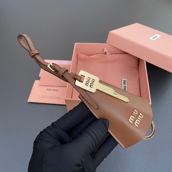 Leather Bag Charm With Key Brown Calfskin 240333