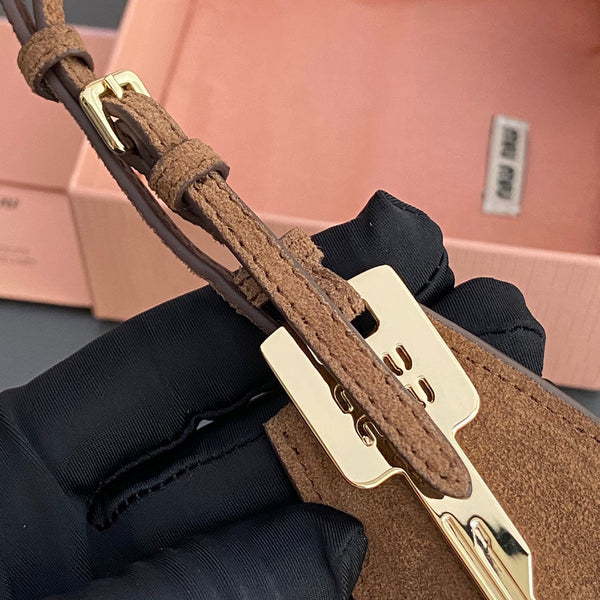 Leather Bag Charm With Key Brown Suede 240339