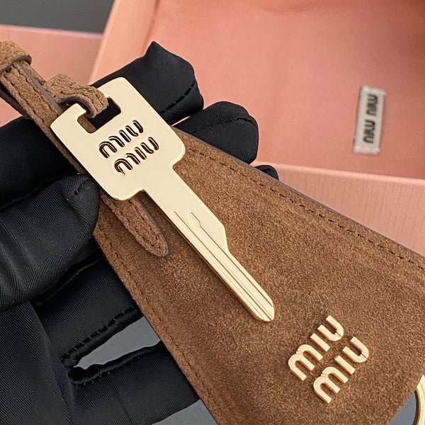 Leather Bag Charm With Key Brown Suede 240339