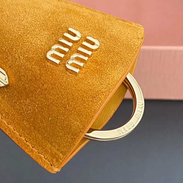 Leather Bag Charm With Key Yellow Orange Suede 240341