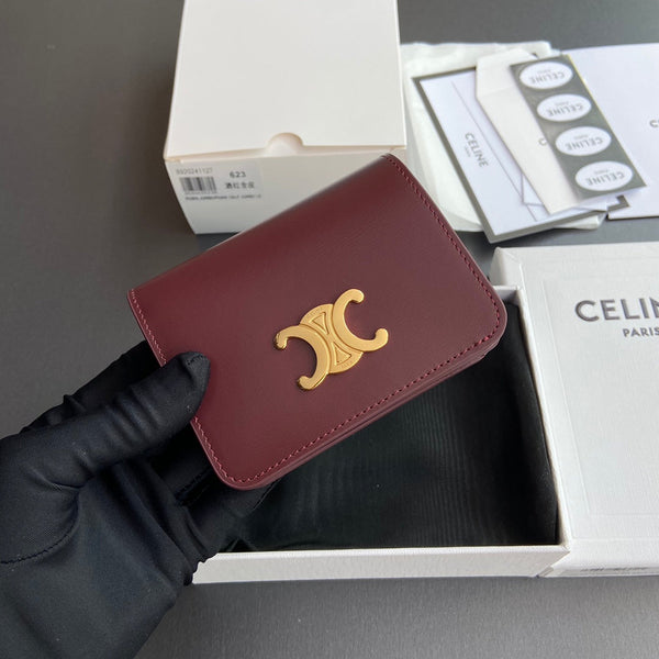 TRIOMPHE 622 Compact Wallet Burgundy Leather