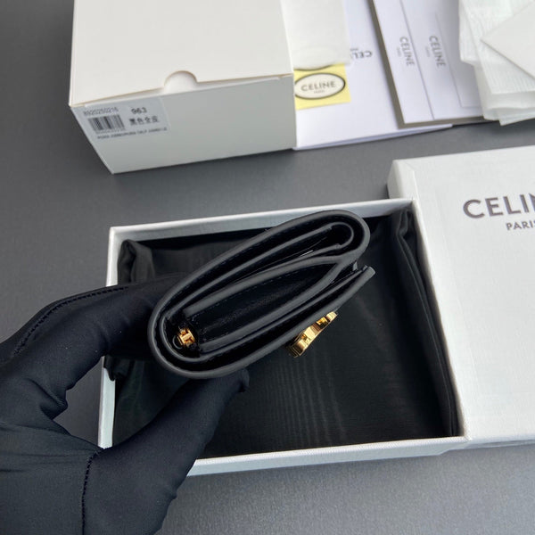 TRIOMPHE Fine Strap Wallet Nino Black Grain Cowhide GHW