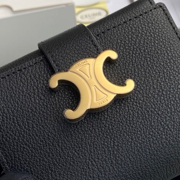 TRIOMPHE Fine Strap Wallet Nino Black Grain Cowhide GHW