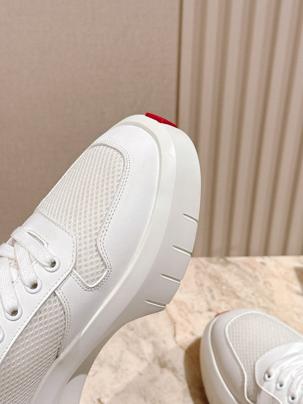 PRADA 25S SPORTY SNEAKERS 45MM WHITE RED COWHIDE