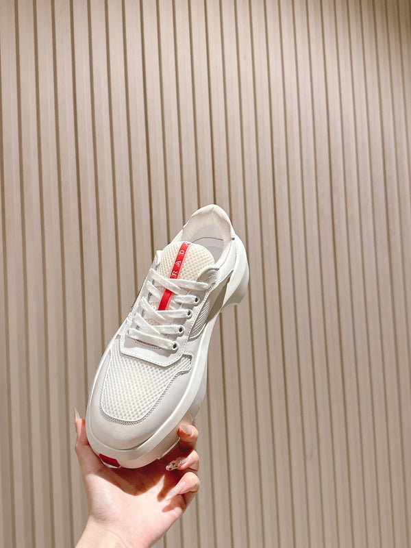 PRADA 25S SPORTY SNEAKERS 45MM WHITE RED COWHIDE