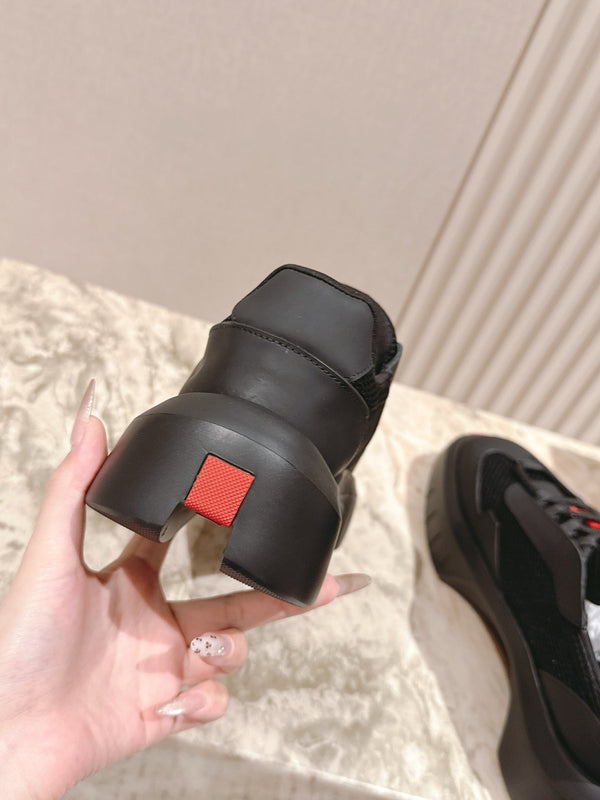 PRA 25s America's Cup Sneakers Black Red Mesh & Cowhide 449691