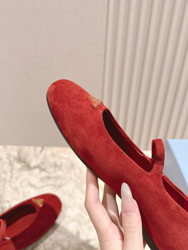 PRA 25s Ballet Flats with Small Buckle Red Suede 449709