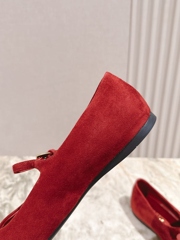 PRA 25s Ballet Flats with Small Buckle Red Suede 449709