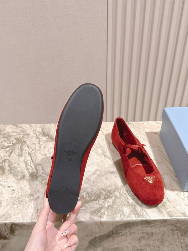 PRA 25s Ballet Flats with Small Buckle Red Suede 449709