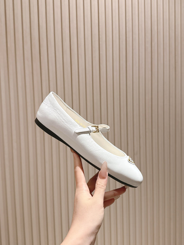 PRA 25s Ballet Flats with Small Buckle White Cowhide 449711