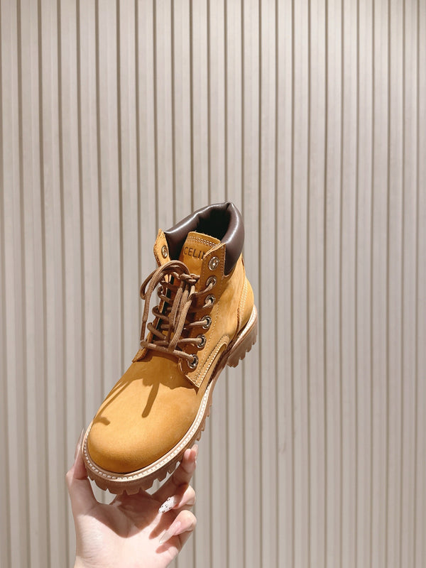 CELINE Kurt Lace-Up Martin Short Boots Light Brown Nubuck Calfskin 452782