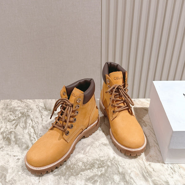 CELINE Kurt Lace-Up Martin Short Boots Light Brown Nubuck Calfskin 452782