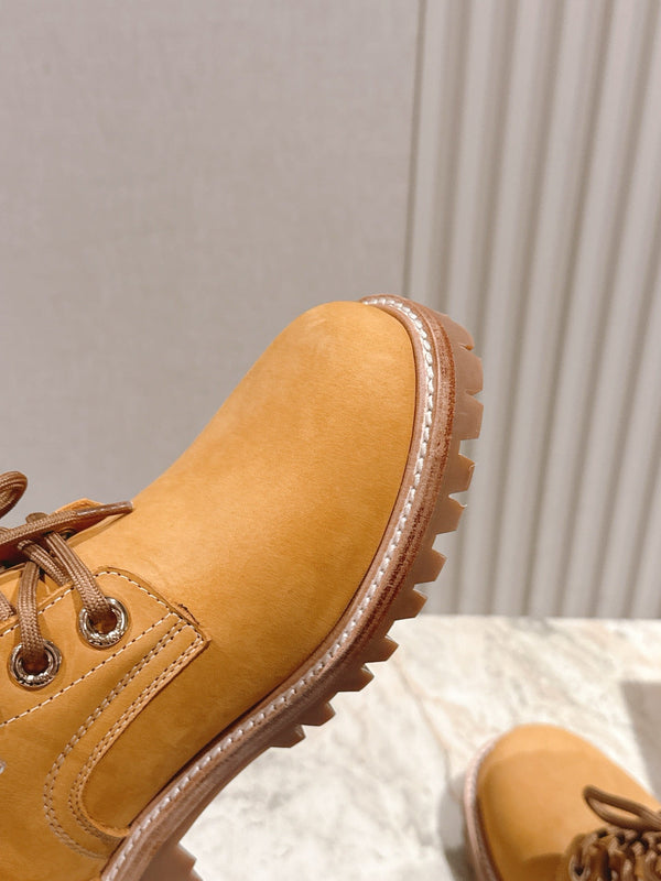 CELINE Kurt Lace-Up Martin Short Boots Light Brown Nubuck Calfskin 452782