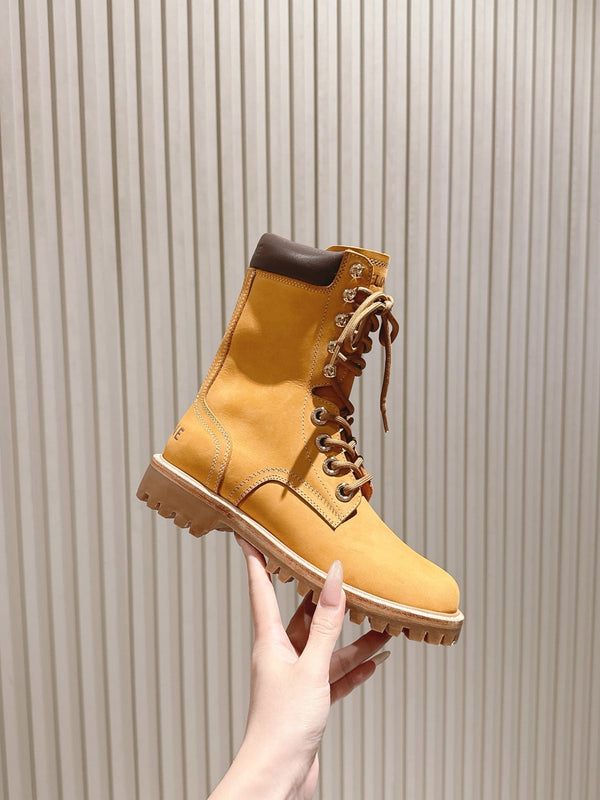 CELINE Kurt Lace-Up Mid Boot Light Brown Nubuck Calfskin 452784