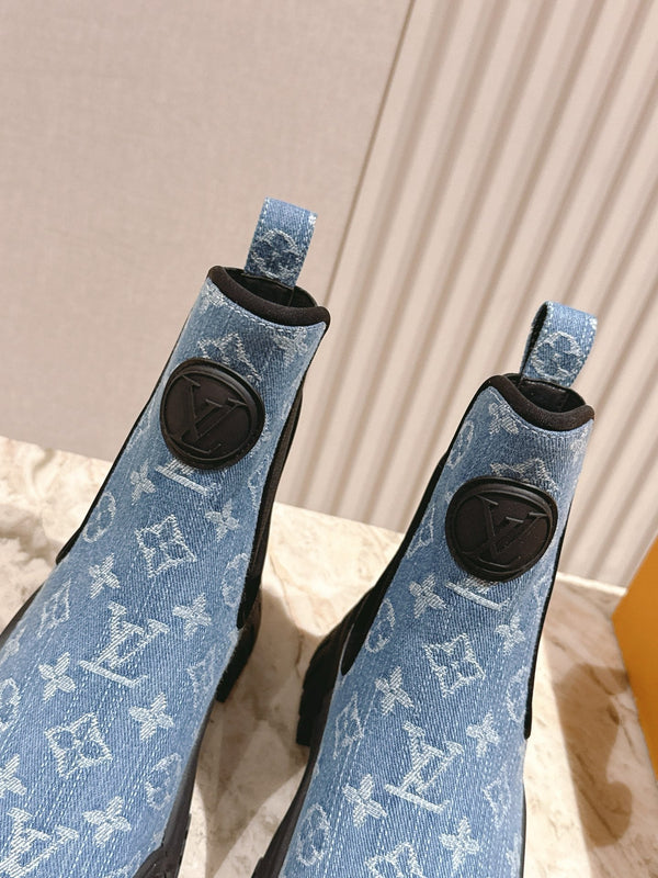 LV Ruby Flat Ankle Boot 50mm Blue Denim 450344