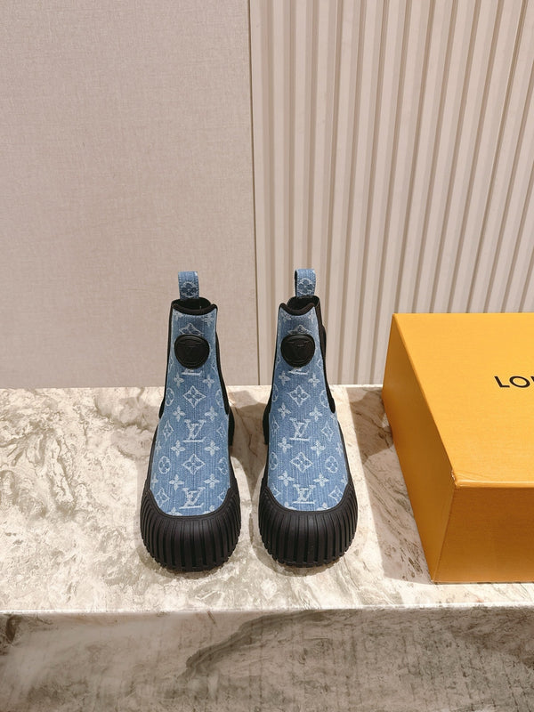 LV Ruby Flat Ankle Boot 50mm Blue Denim 450344