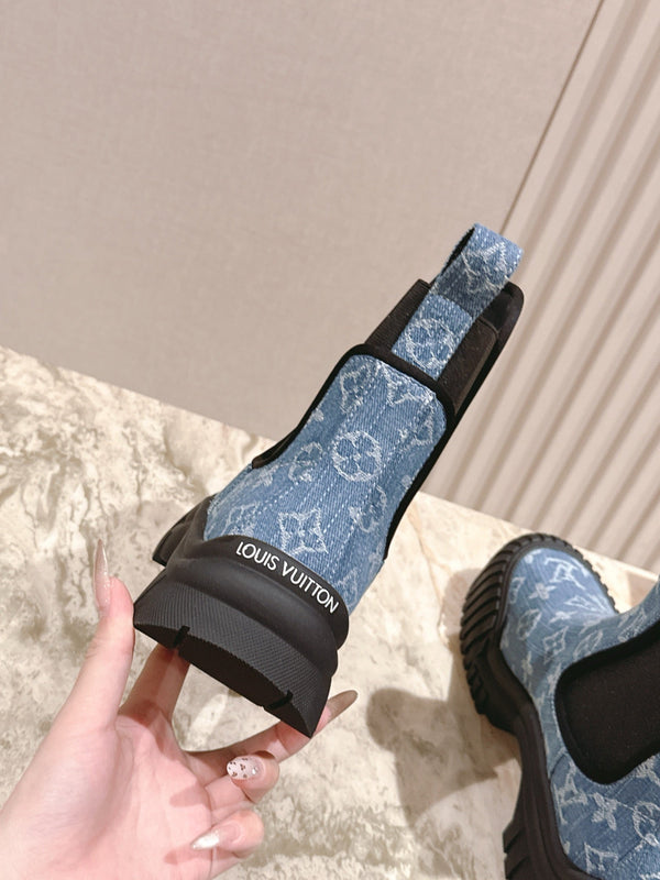 LV Ruby Flat Ankle Boot 50mm Blue Denim 450344