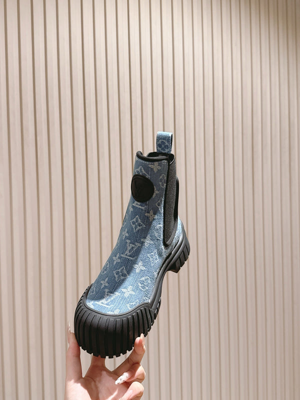 LV Ruby Flat Ankle Boot 50mm Blue Denim 450344