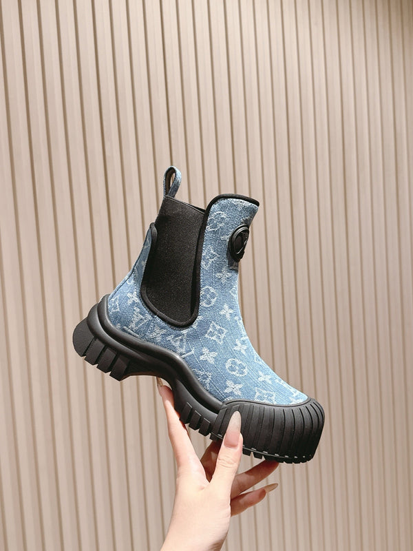 LV Ruby Flat Ankle Boot 50mm Blue Denim 450344