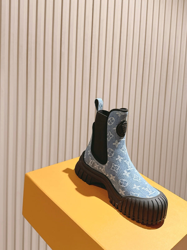 LV Ruby Flat Ankle Boot 50mm Blue Denim 450344