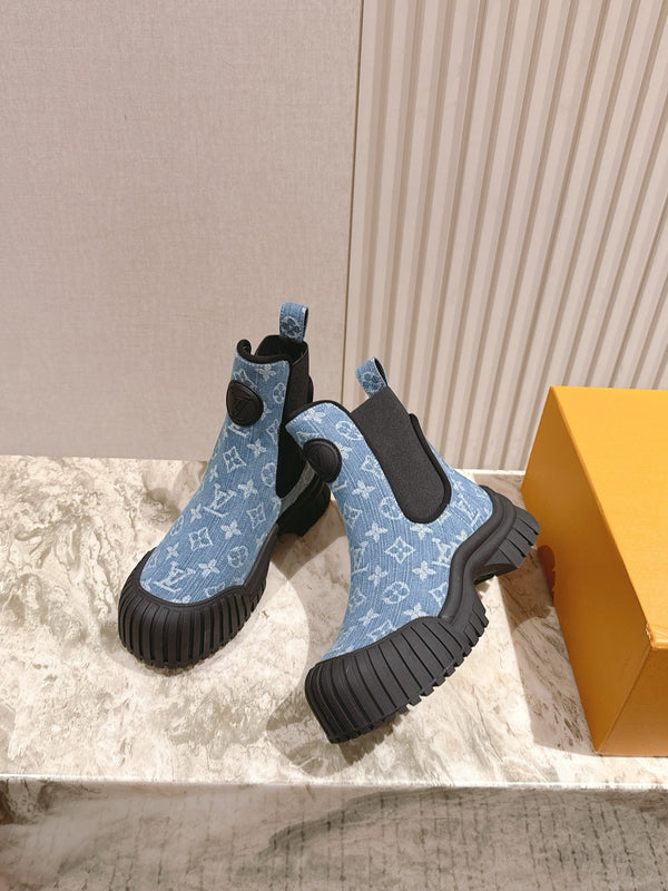 LV Ruby Flat Ankle Boot 50mm Blue Denim 450344
