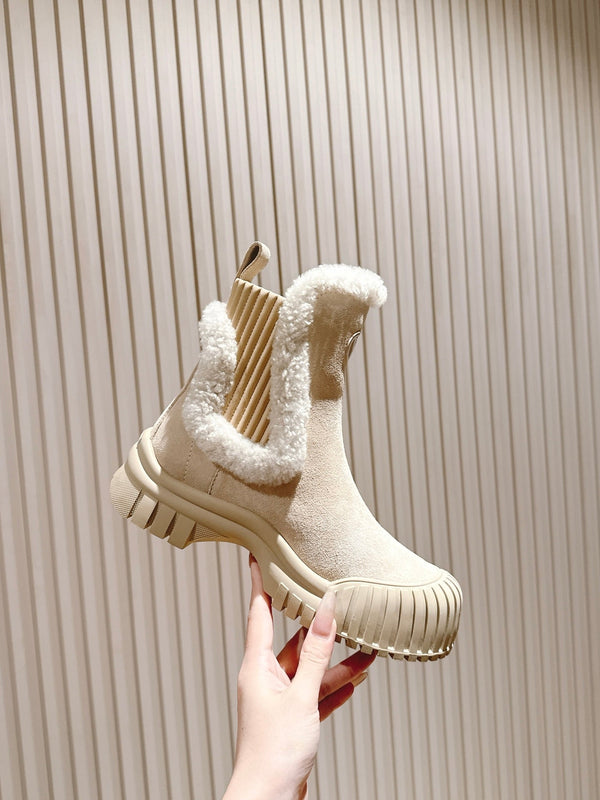 LV Ruby Flat Ankle Boot 50mm Beige Suede & Fur 450347