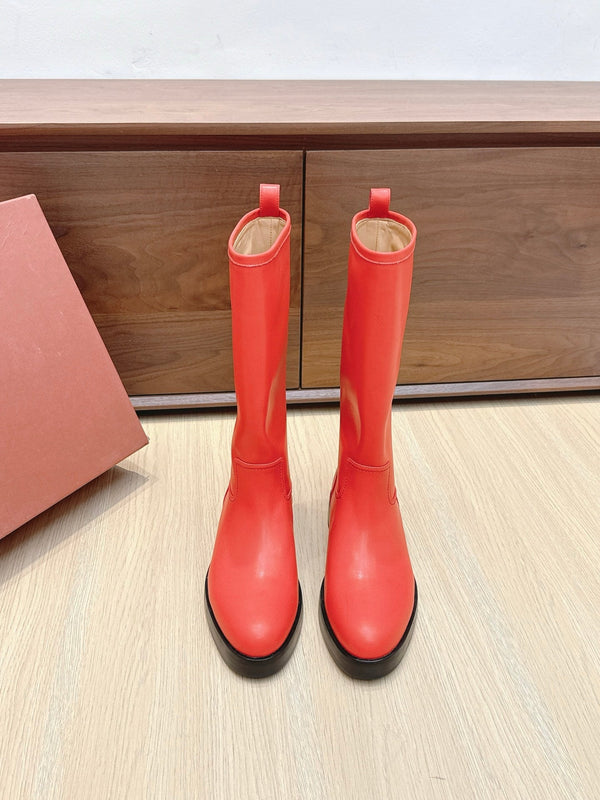 LP Mid-Calf Boots 20mm Red Cowhide Sheepskin 447743