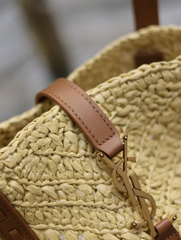 SAC CABAS YSL MEDIUM 44CM PANIER EN RAFIA BEIGE
