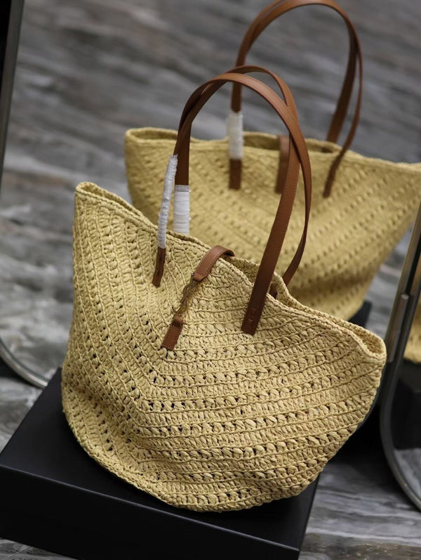 SAC CABAS YSL MEDIUM 44CM PANIER EN RAFIA BEIGE