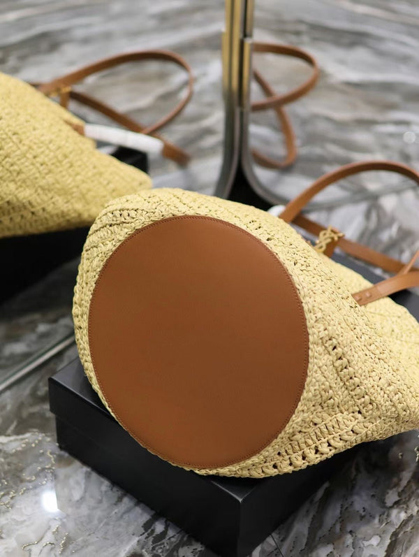 SAC CABAS YSL MEDIUM 44CM PANIER EN RAFIA BEIGE