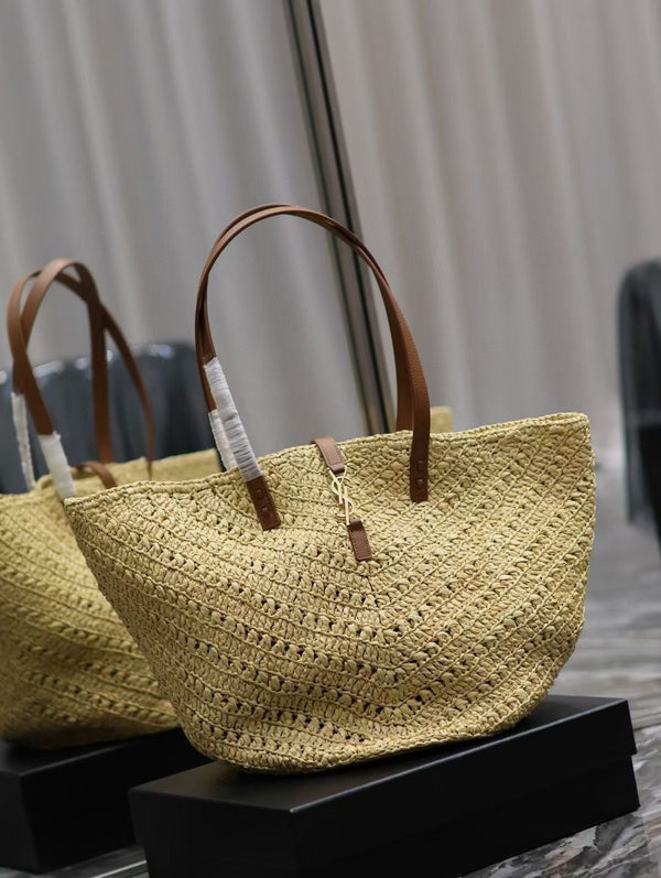 SAC CABAS YSL MEDIUM 44CM PANIER EN RAFIA BEIGE