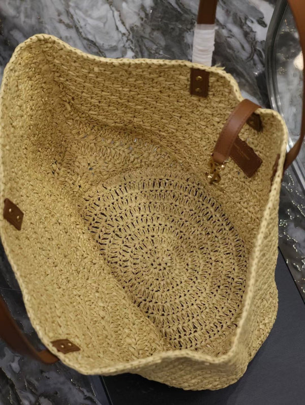 SAC CABAS YSL MEDIUM 44CM PANIER EN RAFIA BEIGE