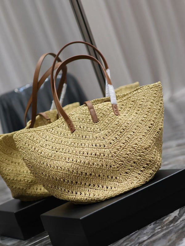 SAC CABAS YSL MEDIUM 44CM PANIER EN RAFIA BEIGE
