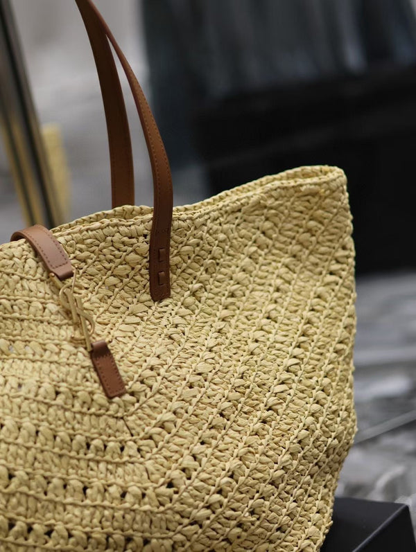 SAC CABAS YSL MEDIUM 44CM PANIER EN RAFIA BEIGE